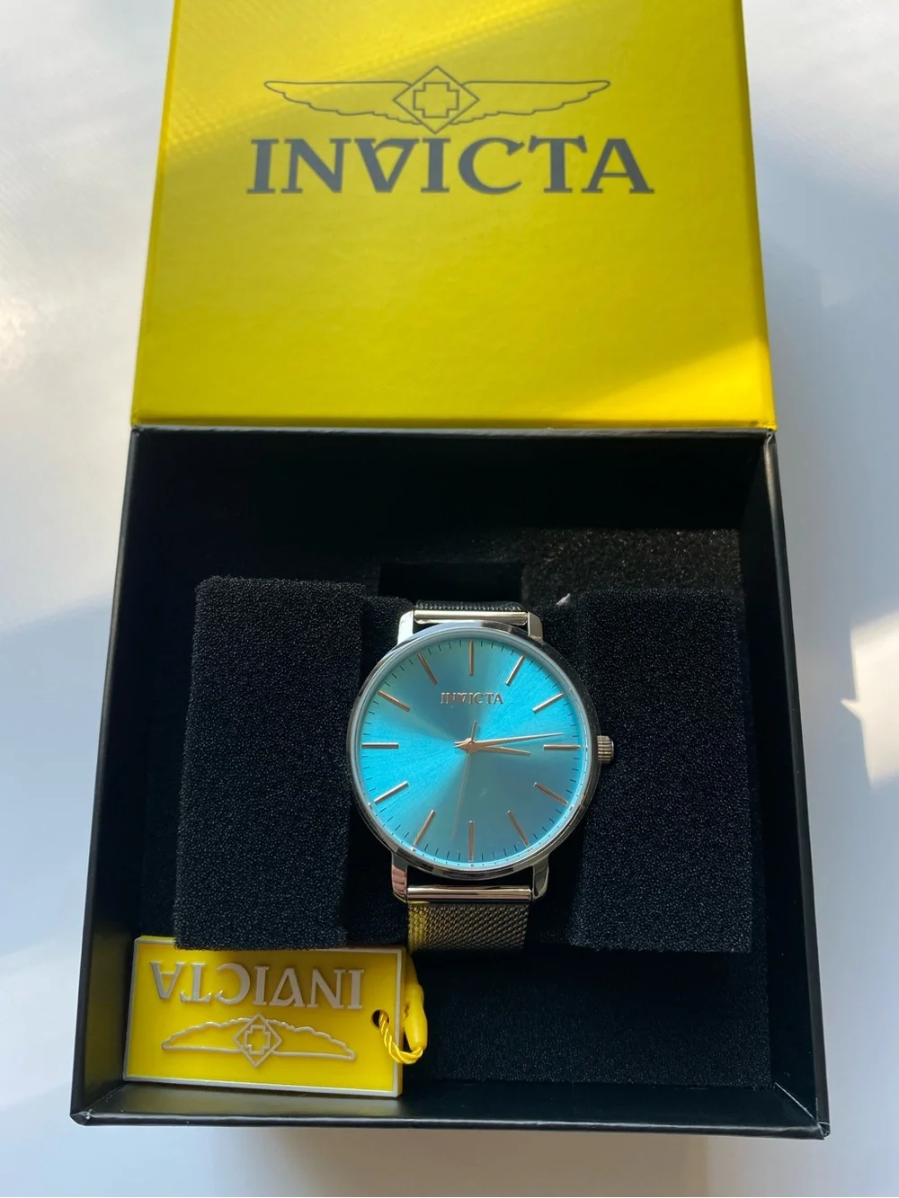 NEW Invicta Unisex Angel Starlight 38mm Light Blue Dial Silver Mesh Watch